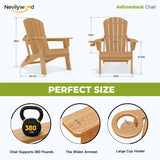 nevilywood Folding Adirondack Chairs Set of 4, HDPE Cup Holders, TeakBrown