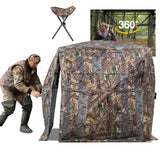 FUNHORUN Hunting Blind 360 Degree See Through Ground Blind with Chair and Carrying Bag, 2/3 Person Pop Up Camouflage Tent Portable Concealed Shelter