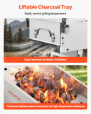 VEVOR Foldable Charcoal Grill, 250 sq.in. Portable Charcoal Barbecue Grill with Liftable Charcoal Tray & Side Tables, Brushed Stainless Steel BBQ Cooking Grills for Outdoor Camping Backyard Parties