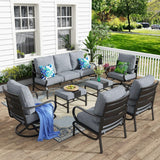 MFSTUDIO 7 Piece Metal Patio Furniture Set with Gray Cushion