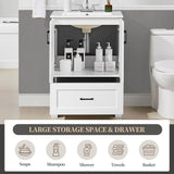 Yaheetech 24.5" Modern Bathroom Vanity with Ceramic Basin, Undermount Vanity Sink Cabinet with 2 Doors and 1 Drawer, Free Standing Bathroom Storage Cabinet with Sink Combo Set, White