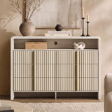 ModernMate 53.2" Fluted 6 Drawer Dresser with Open Shelf, Grey