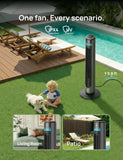 DREO Smart Tower Fan for Indoor & Outdoor Use, 33 ft/s High Velocity, 12 Speeds, 4 Modes Standing Floor Fan, 150° Customizable Oscillating, 20 dB Quiet DC Motor for Bedroom, Weather Resistant