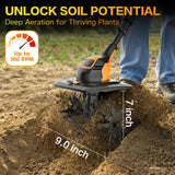Battery Operated Cordless Tiller for Gardening with 4.0Ah Battery & Charger - Up to 60 Minutes Runtime, 9in Tilling Width & 7in Depth, Lightweight Small Powered Rototiller for Patio Pots, Raised Beds