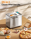 KOVIET 25-in-1 Bread Maker Machine with Automatic Dual Dispenser, 2LB Stainless Steel Breadmaker with Gluten-Free, Dough, Jam, Yogurt etc Settings, Silver