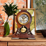 HEINBOW Table Clock 15''H Mantel Clock with Pendulum Roman Numeral Antique Desk Clock for Bedroom Living Room Indoor for Home Decor