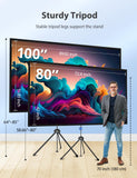 Projector Screen with Stand, Paris RHÔNE 80-inch Outdoor Indoor Projector Screen 16:9 4K HD PVC, 1.5 Gain Portable Wrinkle-Free Movie Screen for Home Backyard Theater with Carry Bag, Ground Nails