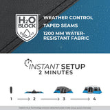 CORE 12 Person Instant Cabin Tent with LED Lights | Large 3 Room Family Lighted Pop Up Tent for 2 Minute Camp Setup | Included Storage Pockets for Camping Accessories