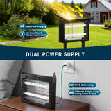 14W Solar & USB-C Bug Zapper Outdoor, 7500mAh Mosquito Zapper with 365–395nm UV Light, Dusk to Dawn Sensor, IPX5 Waterproof, Fly Trap for Patio Garden Backyard Deck Camping