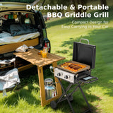 MFSTUDIO Small Portable Propane Griddle, 2 In 1 Gas BBQ Travel Grill with Foldable Stand, Compact and Light Countertop Grills with 2 Burners