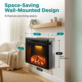 SereneLife Electric Fireplace Heater with LED Flame & Log Effects, Smart Wi-Fi, Touch Screen Panel, Remote Control, 3 Color Flame Modes, Wall Mounted Fire Place, Quiet Operation, Overheat Protection