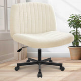 Chair with Wheels, Armless Cross Legged Office Desk Chair, Wide Comfy Vanity Rolling Swivel Orange Factory