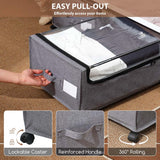 FOUCSSOMEI Under Bed Storage with Wheels, Rolling Under bed Storage with Metal Frame, Under Bed Shoe Storage for Space Saving, Zippered Clear Lid, Heavy-Duty Steel Base for Clothes