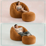 Gericco Giant Bean Bag Swivel Chair for Adults with Ottoman - Comfy Plush Round Shell Soft Accent Chaise Lounge Indoor Chair, Oversized Cozy Floor Sofa for Living Room Game Rooms, Orange