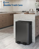 Double Trash Can, 2 x 8 gal (2 x 30 L) Garbage Can for Kitchen Dual Compartment Recycling Kitchen Step Trash Bin