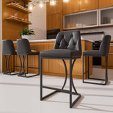 Ollega 24" Black Counter Height Bar Stools Set of 4, Button Tufted Back