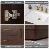 DELUXE LIVING 60 Inch Bathroom Vanity with Double Sink, Warm Elm