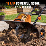 DOVAMAN 18-Inch Electric Garden Tiller, 15-Amp Corded Cultivator with Up to 9-Inch Tilling Depth, 4-Position Adjustable Wheels & Foldable Handle for Soil Preparation