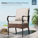 MFSTUDIO 6-Piece Patio Dining Chairs, Brown Wicker, Beige Cushions