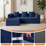 79" Modular Sectional Sofa, Boneless Convertible Sleeper Sofa Bed, Modern Tri-Folding Cloud Couch with L-Shape Chaise, Corduroy Futon for Living Room Small Spaces Apartment, No Assembly,Blue