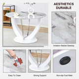 JUFU Round Dining Table for 4/6, 47 Inch Faux Marble Look Dining Room Table, White Kitchen Table with Stable Pedestal, Modern Glass Dining Table for Kitchen,Living Room,Apartment,Restaurant