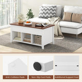 NAFORT Wood Lift Top Coffee Table, Adjustable Height Center Table with Hidden Storage and Open Shelves, Modern Lift Coffee Table for Living Room Office Reception Room