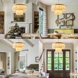 CEENWE Alabaster Chandelier 2-Tier D24 Brass Round Chandeliers, Modern Dining Room Chandelier Marble Pendant Light for Living Room, Bedroom, Foyer, Kitchen, Entryway Gold(Include Bulbs)