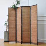 4 Panel Bamboo Room Divider - 5.6 ft Tall Folding Privacy Screen for Room Separation