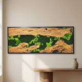 MIODUO DECOR Handmade Moss Wall Art with Natural Wood Frame, Preserved Reindeer Moss Vertical Garden, Maintenance-Free Biophilic Greenery Wall Panel - 16"x39"