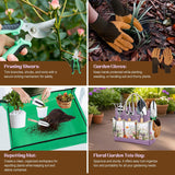 Gardening Tools Set 9-Piece Heavy-Duty Gardening Hand Tools with Floral Tote Bag and Repotting Mat