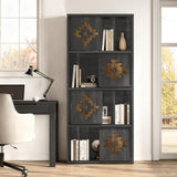nesture. Bookcase & Bookshelf Set of 2 with Movable Bookends, 4-Tier Open Storage Shelves, Beveled Gliding Doors, Large Wooden Display Cabinet for Living Room, Home Office, Bedroom, Black