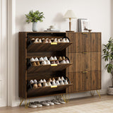 NOVAMAISON Shoe Cabinet with 3 Flip Drawer, Mid Century Shoe Cabinet Storage for Entryway Slim, Hidden Shoe Storage Cabinet, Freestanding Shoes Rack Organizer for Entryway, Walnut