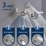 3 Handles Shower Faucet Set with Tub Spout Bathtub Shower Faucet Combo Set Shower System Complete Tub and Shower Trim Kit Brushed Nickel Wall Mounted Shower Fixtures