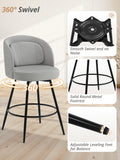 LUE BONA 26''H Swivel Bar Stools Set of 4, Counter Height Bar Stools with Backs, Lumbar Pillow and Black Metal Frames, Upholstered Modern Barstools for Kitchen Island, Linen Farbic, Gray