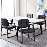 GIANTEX Waiting Room Guest Chairs Set of 4, Leather Office Reception Chairs with Padded Armrests, Sled Base, Metal Frame, Stationary Side Chairs No Wheels for Conference Meeting Lobby Home, Black