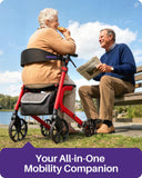 Kekoy Bariatric Rollator Walker for Seniors with Seat, 500 lbs Heavy Duty Walker, 19.5" Extra-Wide Seat, 10" All-Terrain Wheels, Adjustable Height, Foldable Rolling Walker, Hidden Brake Cables, Red