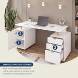 Techni Mobili 57"W Computer Desk w/ 3 Drawers & Storage Cabinet, White/Gold