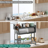 Over The Sink Dish Drying Rack with Cover, Over The Sink Dish Drainer Drying Rack 3 Tier Dish Rack, Keep Kitchen Sink Shlef Organized Space-Saving for Dishes and Cutlery (Matte Gray, 37.4" Length)