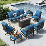 MFSTUDIO 8 Piece Metal Patio Furniture Set with Fire Pit Table,Peacock Blue