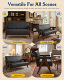Mid Century Modern 50" Black Faux Office Leather Loveseat Solid Wood Frame