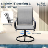 PHI VILLA Swivel Patio Dining Chairs Set of 6, Textilene Mesh Fabric, Grey