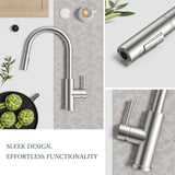 FORIOUS Kitchen Faucets with Pull Down Sprayer, Brushed Nickel Classic Single Handle Stainless Steel High Arc Faucet for Kitchen Sink, 1 Hole with Deck Plate Sink Faucet for Bar RV Farmhouse Laundry