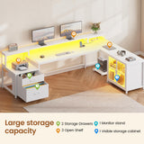 SEDETA 78.7” Large Gaming Computer Desk with Storage Drawers, LED Lights