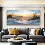 Wapluam Beach Wall Art For Living Room Coastal Canvas Prints Artwork Ocean Seascape Wall Paintings Nature Landscape Wall Decor Pictures for Bedroom Office Hotel Extra Large Framed Home Decor 32x72 In