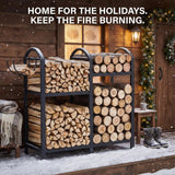 ZEXVIDA Firewood Rack Indoor With Hooks, 31inch Firewood Rack, 2-Tier log holders for firewood outdoor, Fireplace Wood holder Indoor, Adjustable Small Fire Wood Storage