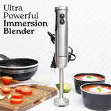 Zulay Kitchen 4-in-1 Immersion Blender 800W Hand Blender Set with Whisk, Milk Frother & 600ml Cup, 12-Speed Stick Blender with Turbo Mode for Soups, Smoothies, Sauces, Purees & Baby Food (Gray)