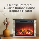 LifeSmart Electric Fireplace Heater w/ 3 Heating Elements, 1500W, Faux Stone & Oak Wood - Mounted Indoor Infrared Heater for Home, Bedroom, and Living Room