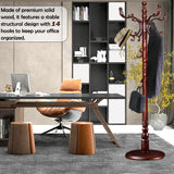 Coat Racks Free Standing with 14 Hooks, Natural Wood Coat Stands for Entryway, Adjustable Height 73 in (Mahogany) Sauqzoh