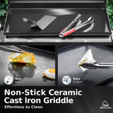 MFSTUDIO 22 Inch Flat Top Grill with Ceramic Coated Cast Iron Pan, 3 Burners Portable Tabletop Propane Gas Griddle Grill for Camping