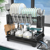 B-Land Dish Drying Rack: 2 Tier Dish Racks for Kitchen Counter and Sink - Large Dish Drying Rack with Drainboard & Utensil Holders - Stainless Steel Dish Drainers Kitchen Organization and Storage